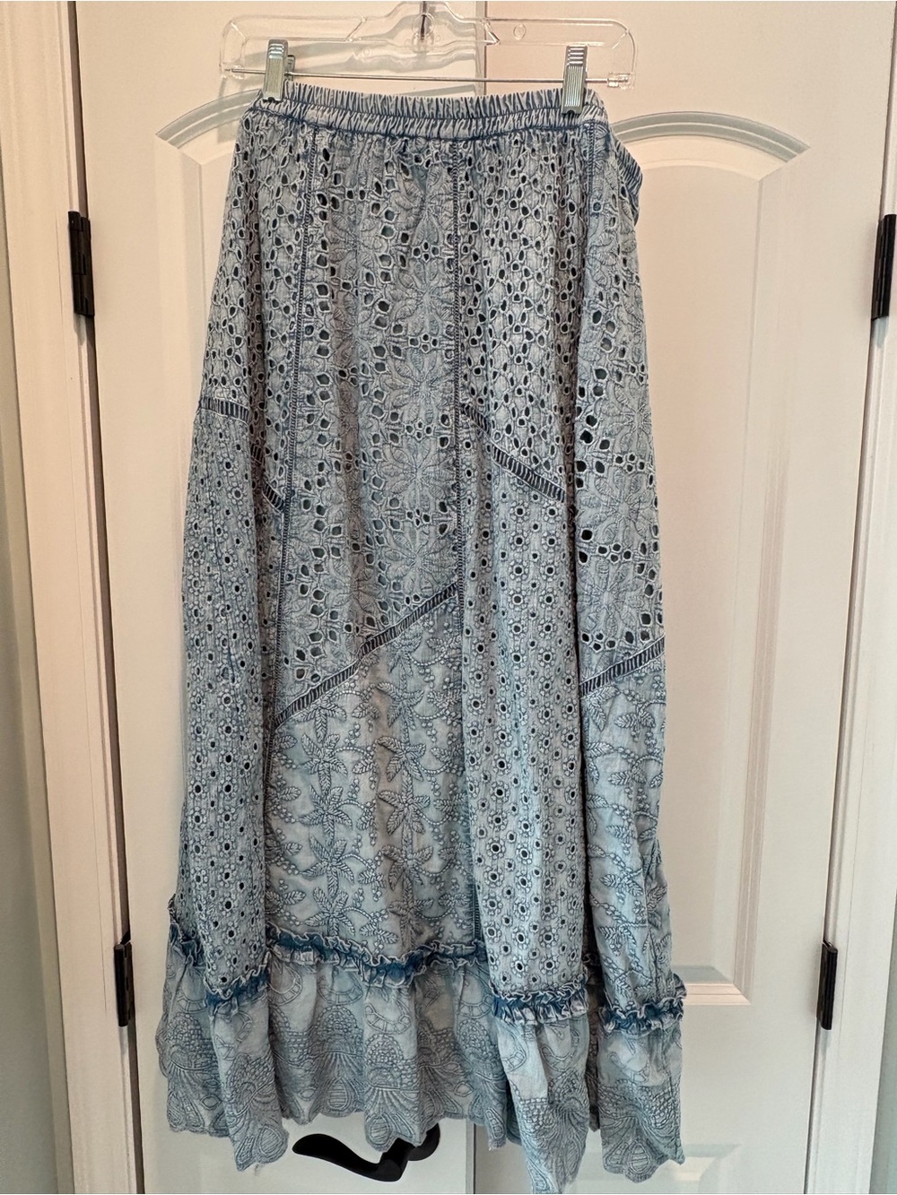 Soft Surroundings Light Blue Eyelet Embroidered Maxi Skirt